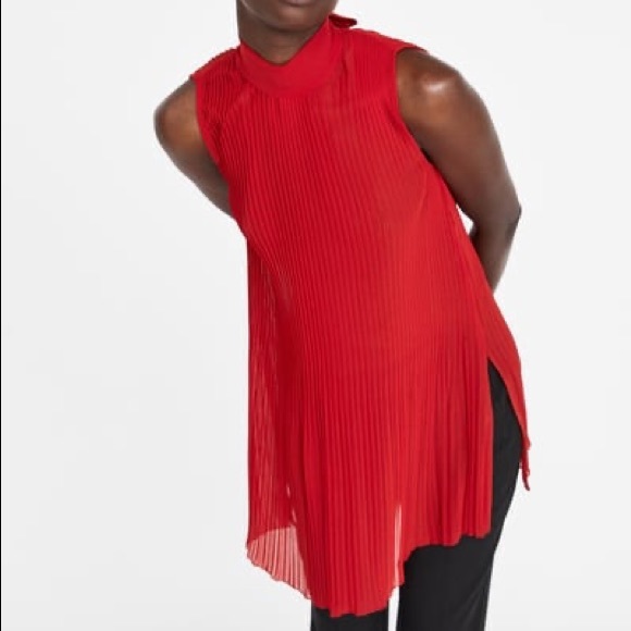 NWOT Zara Sheer Pleated Blouse with Tie Closure - Picture 9 of 11